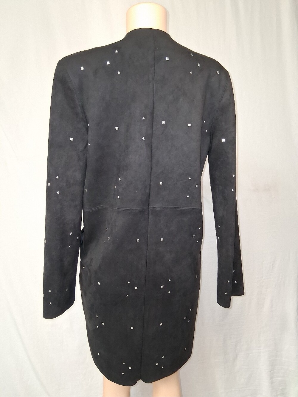 Zara Black Suede Long Trench Coat with Silver Studs - Picture 10 of 17